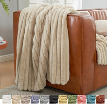 Load image into Gallery viewer, Soft Striped Cozy Fluffy Plush Gift Blankets,Faux Fur Throw Blanket