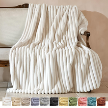 Load image into Gallery viewer, Soft Striped Cozy Fluffy Plush Gift Blankets,Faux Fur Throw Blanket