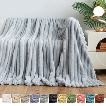 Load image into Gallery viewer, Soft Striped Cozy Fluffy Plush Gift Blankets,Faux Fur Throw Blanket