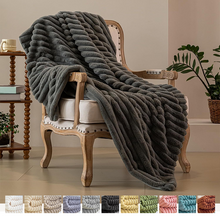 Load image into Gallery viewer, Soft Striped Cozy Fluffy Plush Gift Blankets,Faux Fur Throw Blanket