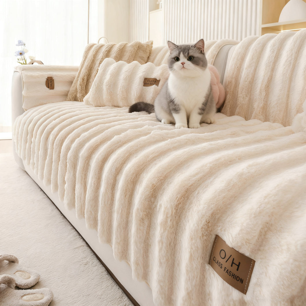 The Ultimate Pet-Proof Soft Thick Plush Sofa Cover - Warm & Cozy for Winter