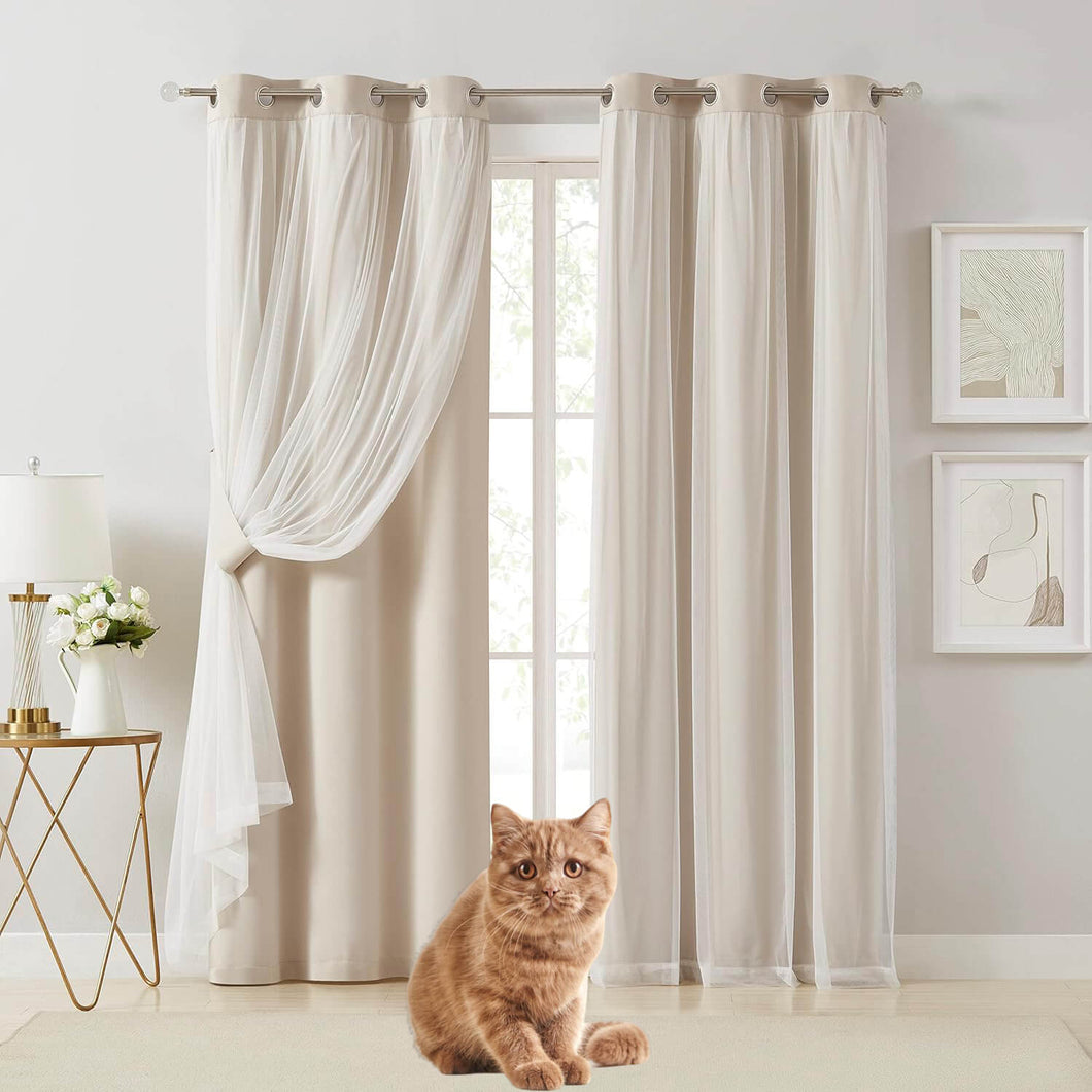 Sheer Grommet Curtains with Insulated Blackout Lining, Window Curtain Panels,  Wheat - Curtain with Sheer Overlay, Elegant Blackout Curtains for Bedroom