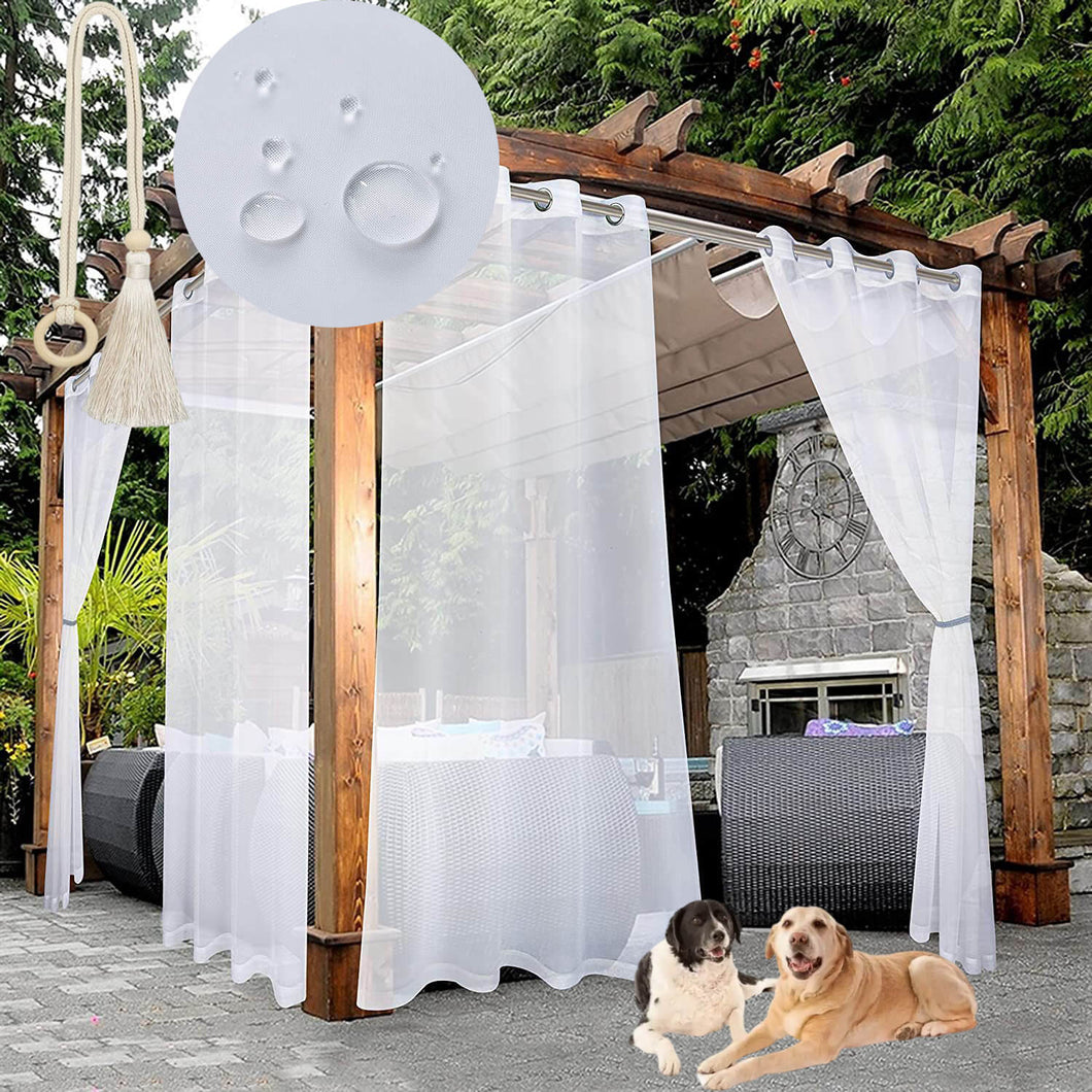 Waterproof Outdoor Sheer Curtains for Patio - 2 Panel Grommet Voile Curtains for Porch, Pergola, Cabana, Sun Shade - Lightweight Indoor/Outdoor Sheers for Living Room, Bedroom