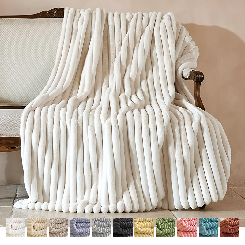 Soft Striped Cozy Fluffy Plush Gift Blankets,Faux Fur Throw Blanket