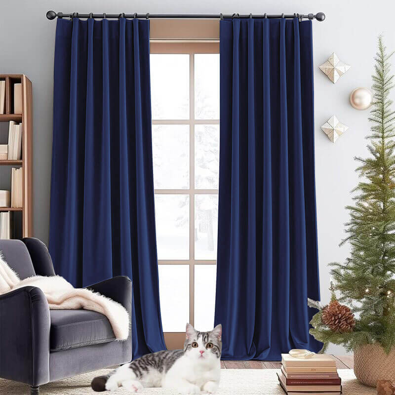 Luxury Navy Velvet Blackout Curtains - 99% Light Blocking & Thermal Insulated for Bedroom | Noise Reducing & Energy Saving