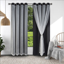 Load image into Gallery viewer, Sheer Grommet Curtains with Insulated Blackout Lining, Window Curtain Panels,  Wheat - Curtain with Sheer Overlay, Elegant Blackout Curtains for Bedroom
