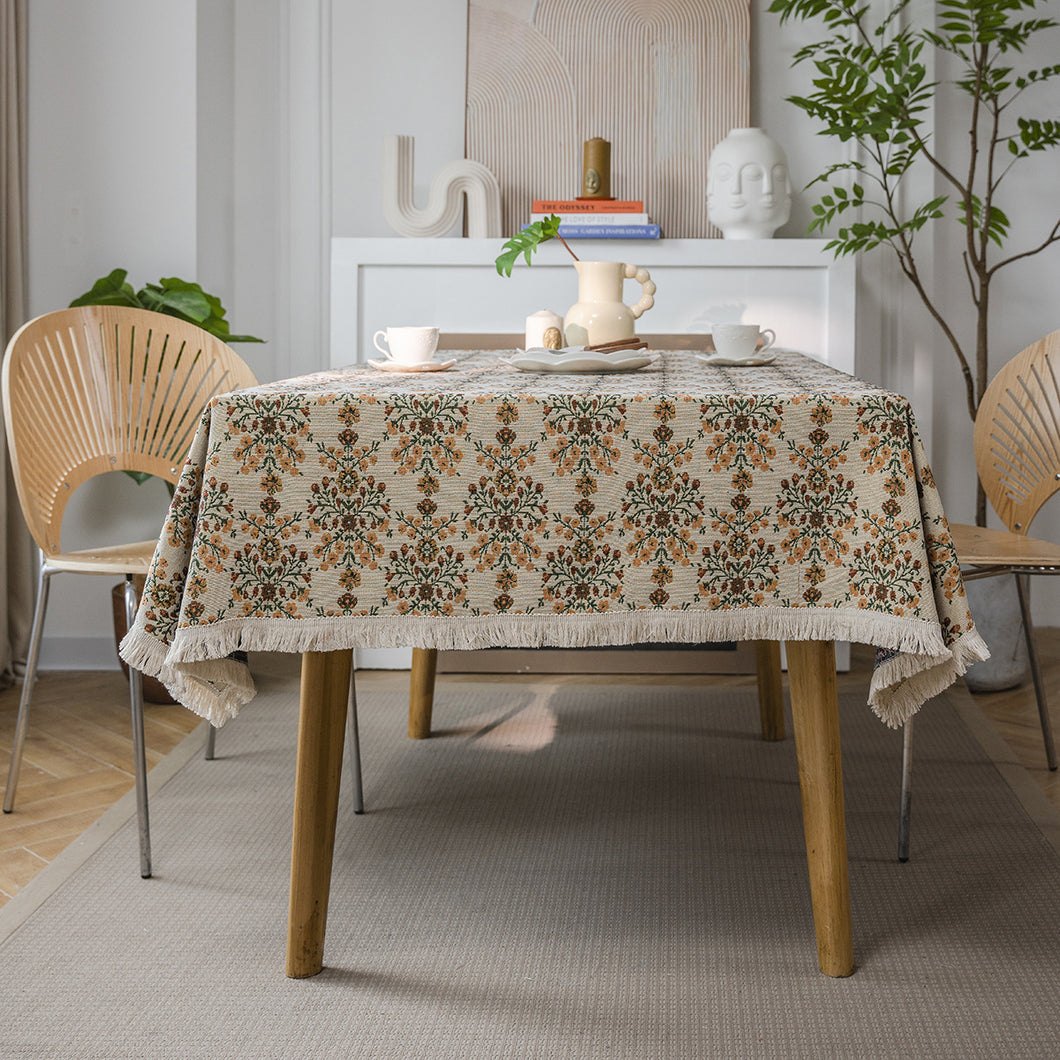 Cotton linen tablecloth, fringe Bohemian rectangular Table Covers