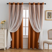 Load image into Gallery viewer, Sheer Grommet Curtains with Insulated Blackout Lining, Window Curtain Panels,  Wheat - Curtain with Sheer Overlay, Elegant Blackout Curtains for Bedroom
